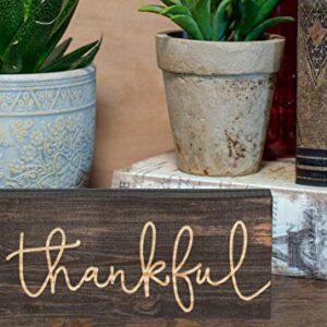 P. Graham Dunn Thankful Script Design 6 x 2.5 Inch Solid Pine Wood Farmhouse Stick Sign