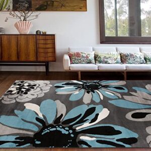 Rugshop Modern Flowers Area Rug 7' 10" x 10'2" Blue