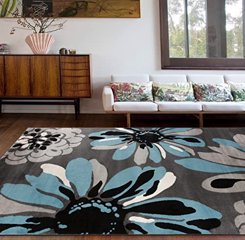 Rugshop Modern Flowers Area Rug 7' 10" x 10'2" Blue