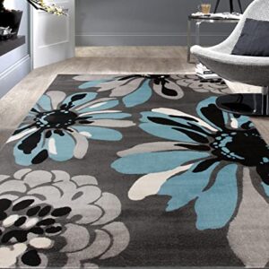 Rugshop Modern Flowers Area Rug 7' 10" x 10'2" Blue