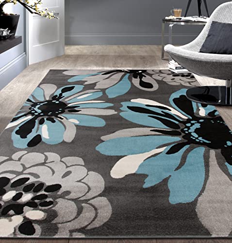 Rugshop Modern Flowers Area Rug 7' 10" x 10'2" Blue