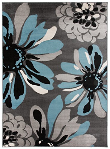 Rugshop Modern Flowers Area Rug 7' 10" x 10'2" Blue