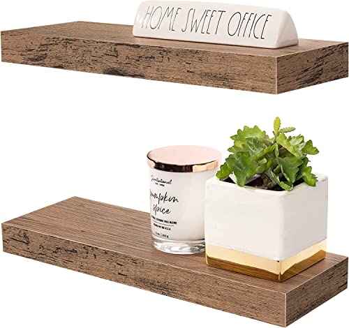 Sorbus Floating Shelf Set — Rustic Engineered Wood Hanging Rectangle Wall Shelves — Perfect for Home Décor, Trophy Display, Photo Frames, and More