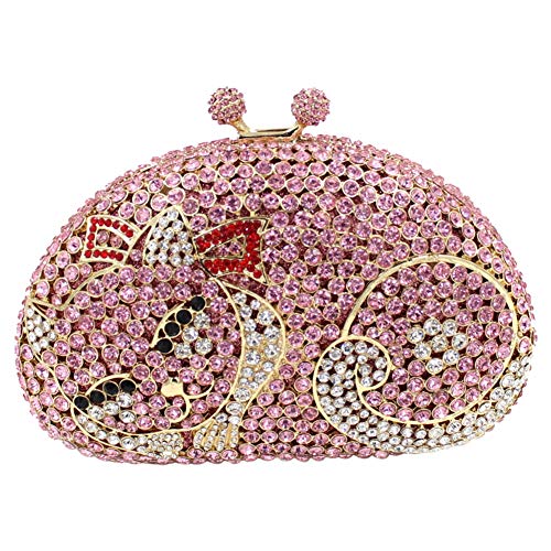 Ladies Wedding Clutch-Purse Chain Rhinestone Evening-Bag Diamond Luxury Handbag Pink Cat