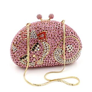 Ladies Wedding Clutch-Purse Chain Rhinestone Evening-Bag Diamond Luxury Handbag Pink Cat