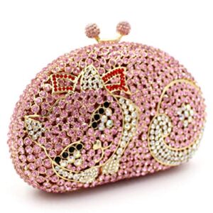 Ladies Wedding Clutch-Purse Chain Rhinestone Evening-Bag Diamond Luxury Handbag Pink Cat