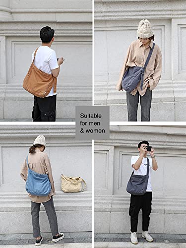 Jeelow 20oz Washed Canvas Tote Shoulder Crossbody Bags Purse Handbag For Men & Women Adjustable Strap