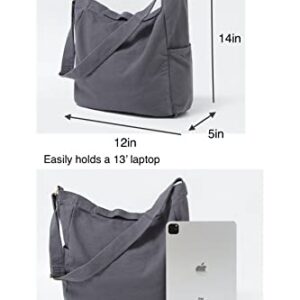 Jeelow 20oz Washed Canvas Tote Shoulder Crossbody Bags Purse Handbag For Men & Women Adjustable Strap