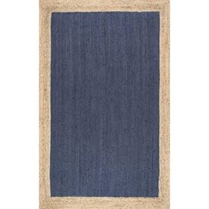 nuloom eleonora hand woven jute area rug, 3′ x 5′, blue