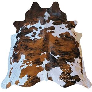 ecowhides | genuine cowhide rug, cowskin, tricolor, western home decor, premium quality, living room accessories, (x-large) 7 x 6 ft