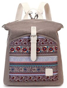 womens backpack purse canvas purse 3-way crossbody bag boho shoulder tote bags girls (grey – bohemian)