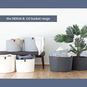 DENJA & CO Extra Large Blanket Basket for Living Room - Decorative Woven Baskets for Storage | Cotton Rope Large Baskets for Blankets, Pillows, Toys, or Laundry | Charcoal Gray (21 inches x 13.8 inches)