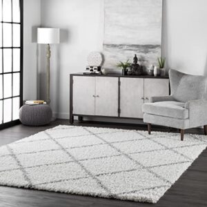 nuloom tess moroccan shag area rug, 5′ 3″ x 7′ 6″, white