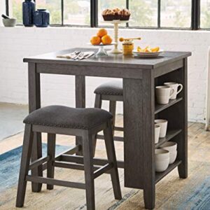 Signature Design by Ashley Caitbrook Counter Height Dining Room Table Set with 2 Upholstered Barstools, Gray