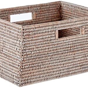 KOUBOO La Jolla Rattan Shelf Handles, Medium, White-Wash Storage Basket