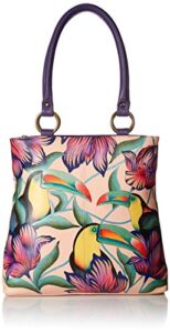 anna by anuschka women’s genuine leather large classic shopper | hand painted original artwork | tropical toucan, one size