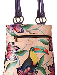 Anna by Anuschka Women's Genuine Leather Large Classic Shopper | Hand Painted Original Artwork | Tropical Toucan, One Size