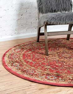 unique loom sahand collection traditional geometric classic red round rug (8′ 0 x 8′ 0)