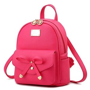 girls leather mini backpack purse cute bowknot fashion small backpack purses for teen women, hotpink