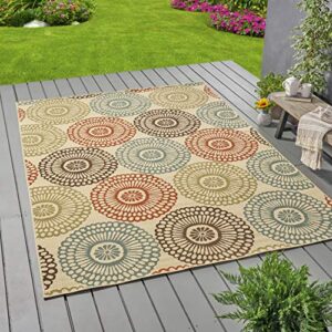 Christopher Knight Home Dahlia Outdoor Floral 8 x 11 Area Rug, Beige/Blue