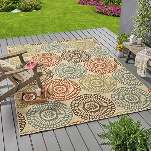 Christopher Knight Home Dahlia Outdoor Floral 8 x 11 Area Rug, Beige/Blue