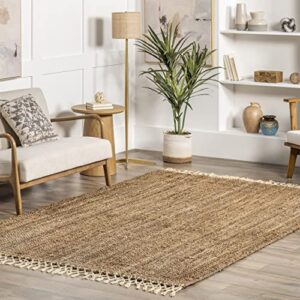 nuloom raleigh hand woven wool area rug, 5 ft x 8 ft, natural