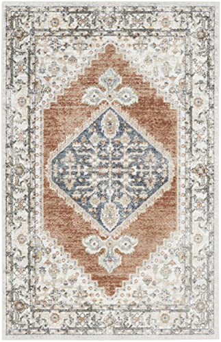 Nourison Astra Machine Washable Persian Grey/Orange/Multi 3'3" x 5' Area -Rug, Easy -Cleaning, Non Shedding, Bed Room, Living Room, Dining Room, Kitchen (3x5)