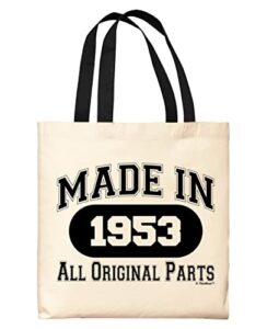 70th birthday presents made in 1953 all original parts b-day tote bag black handle canvas tote bag bd-67