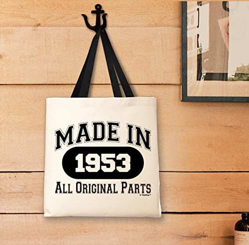 70th Birthday Presents Made In 1953 All Original Parts B-day Tote Bag Black Handle Canvas Tote Bag BD-67