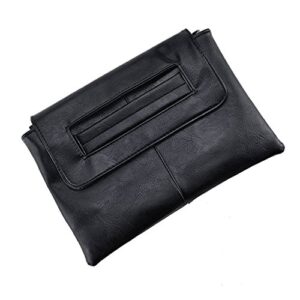 yatemiole womens leather envelope clutch handbag with shoulder strap (black)