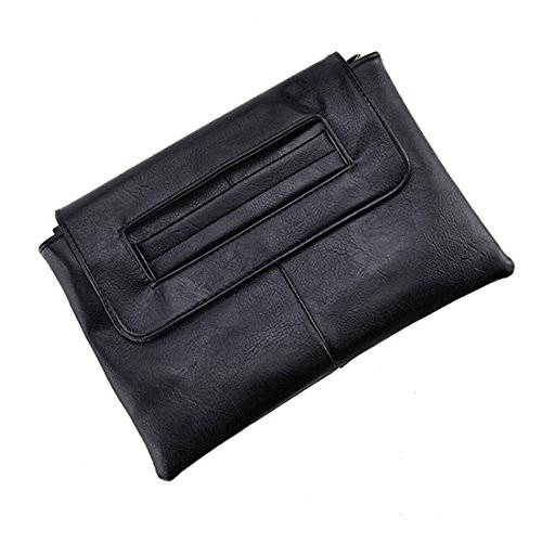 Yatemiole Womens Leather Envelope Clutch Handbag with Shoulder Strap (Black)