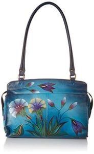 anna by anuschka genuineleatherlarge satchel shoulder bag hand-painted original artwork, turkish garden denim