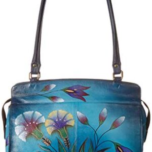 Anna by Anuschka Genuineleatherlarge Satchel Shoulder Bag Hand-Painted Original Artwork, Turkish Garden Denim