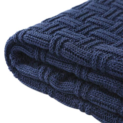 TREELY 100% Cotton Knitted Throw Blanket Couch Cover Blanket(50 x 60 Inches, Navy)