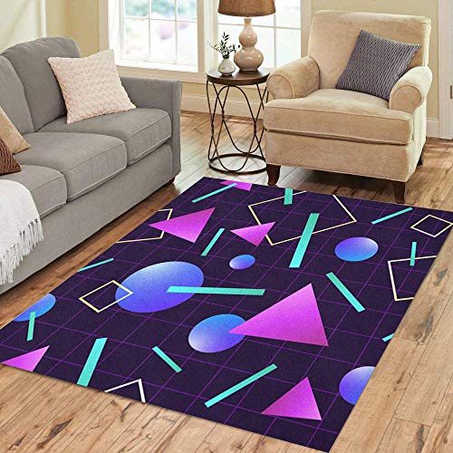 Pinbeam Area Rug Vaporwave 80 Pattern Retro 1980S Geometric Neon Party Home Decor Floor Rug 3' x 5' Carpet