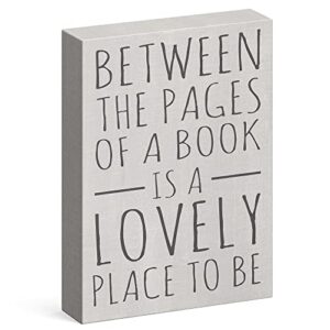 barnyard designs ‘between the pages’ wooden box sign motivational desk decor, primitive decor office desk decorations for women office bathroom shelf decor, inspirational desk decor, 8×6