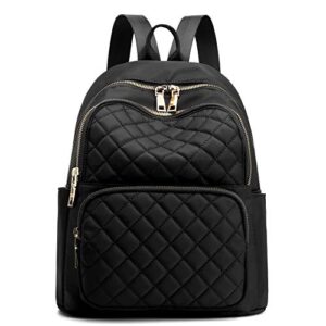gazigo backpack for women, nylon travel backpack purse black shoulder bag small casual daypack for girls (black quilted)