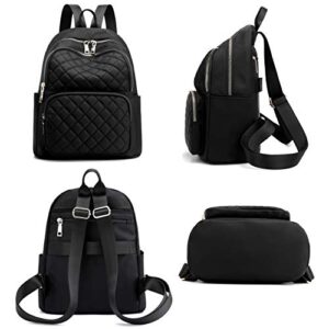 Gazigo Backpack for Women, Nylon Travel Backpack Purse Black Shoulder Bag Small Casual Daypack for Girls (Black Quilted)