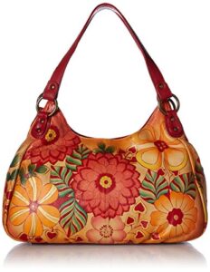anna by anuschka womens hobo ruched handbag genuine leather, summer bloom, one size us
