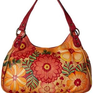 Anna by Anuschka womens Hobo Ruched Handbag Genuine Leather, Summer Bloom, One Size US