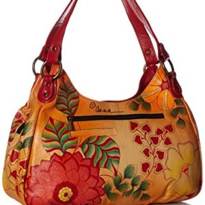 Anna by Anuschka womens Hobo Ruched Handbag Genuine Leather, Summer Bloom, One Size US