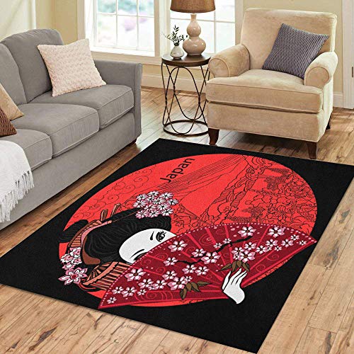 Pinbeam Area Rug Japan Geisha Japanese Woman Asian Beautiful Billboard Black Home Decor Floor Rug 3' x 5' Carpet