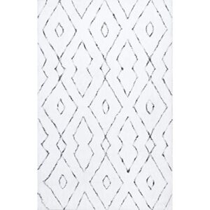 nuLOOM Beaulah Modern Trellis Shag Area Rug, 5' 3" x 7', White