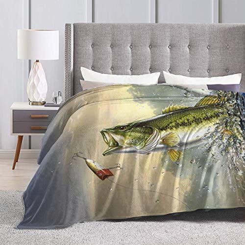 Cyloten Blanket Largemouth Bass Bass Jumping Out of Water Fleece Blanket Foldrable Throw Blanket Washable Couch Sofa Fuzzy Blanket Reversible Plush Blanket Beach Blanket for Home Office