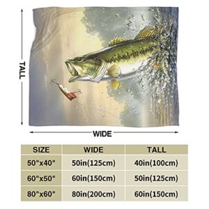 Cyloten Blanket Largemouth Bass Bass Jumping Out of Water Fleece Blanket Foldrable Throw Blanket Washable Couch Sofa Fuzzy Blanket Reversible Plush Blanket Beach Blanket for Home Office