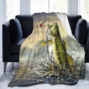 Cyloten Blanket Largemouth Bass Bass Jumping Out of Water Fleece Blanket Foldrable Throw Blanket Washable Couch Sofa Fuzzy Blanket Reversible Plush Blanket Beach Blanket for Home Office