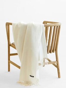 state cashmere throw blanket with decorative fringe – ultra soft accent blanket for couch, sofa & bed made with 100% inner mongolian cashmere – crafted home accessories – (ivory, 60″x50″)