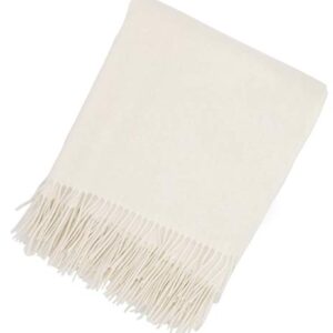 State Cashmere Throw Blanket with Decorative Fringe - Ultra Soft Accent Blanket for Couch, Sofa & Bed Made with 100% Inner Mongolian Cashmere - Crafted Home Accessories - (Ivory, 60"x50")
