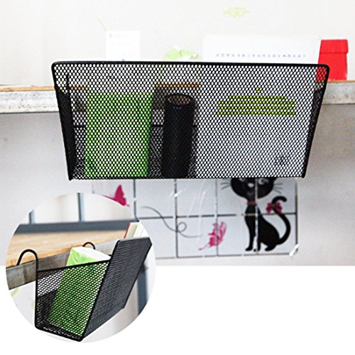 Haoun Bedside Hanging Storage Basket Office Desk Dormitory Iron Mesh Origanizer Caddy for Book Phone Magazine Holder-Black