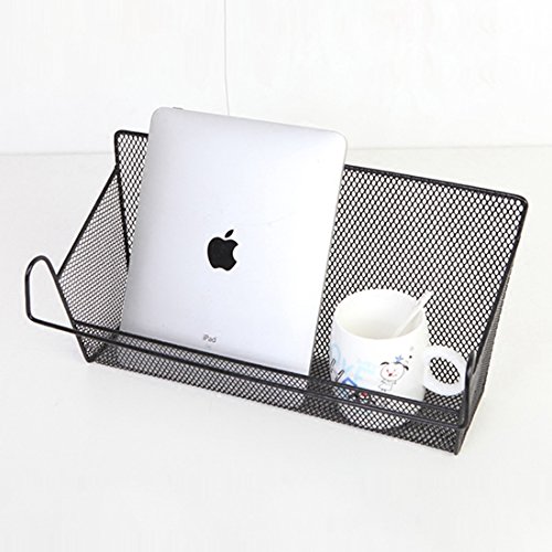 Haoun Bedside Hanging Storage Basket Office Desk Dormitory Iron Mesh Origanizer Caddy for Book Phone Magazine Holder-Black